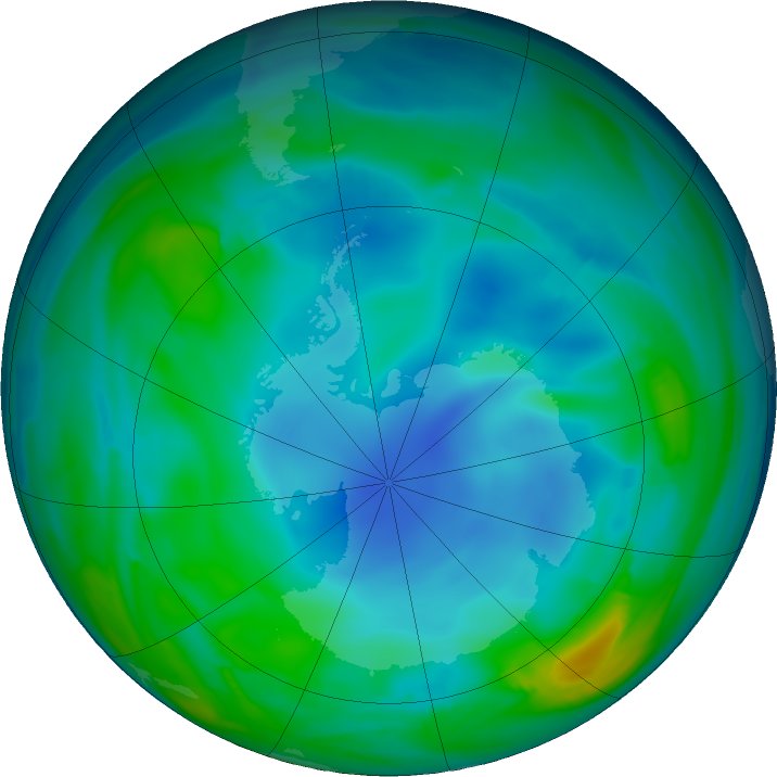Antarctic ozone map for 01 June 2017